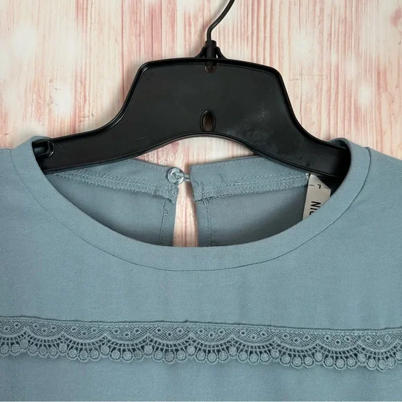 Grace Karin Blue Lace Ruffle Crewneck Blouse Size L - Picture 4 of 12